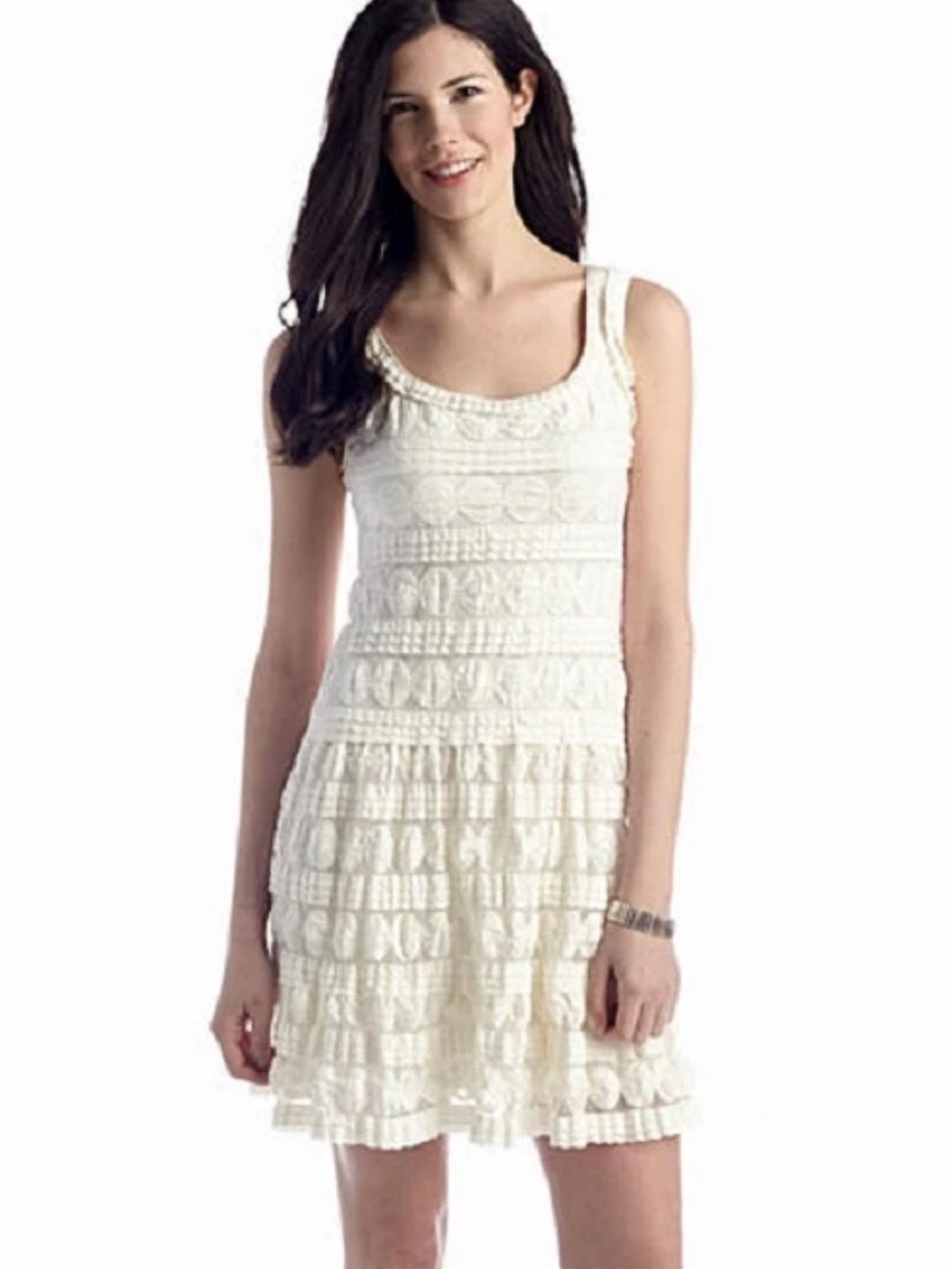 Studio M White Crochet Tiered Tank Mini Dress